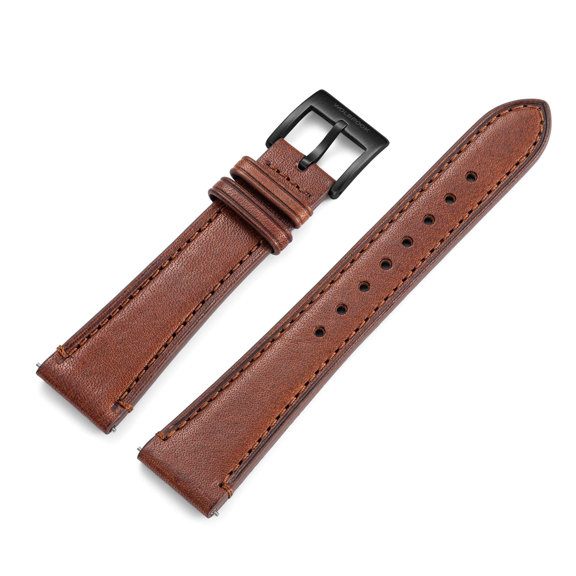 Two-Piece Brown Leather Strap & Black PVD Buckle