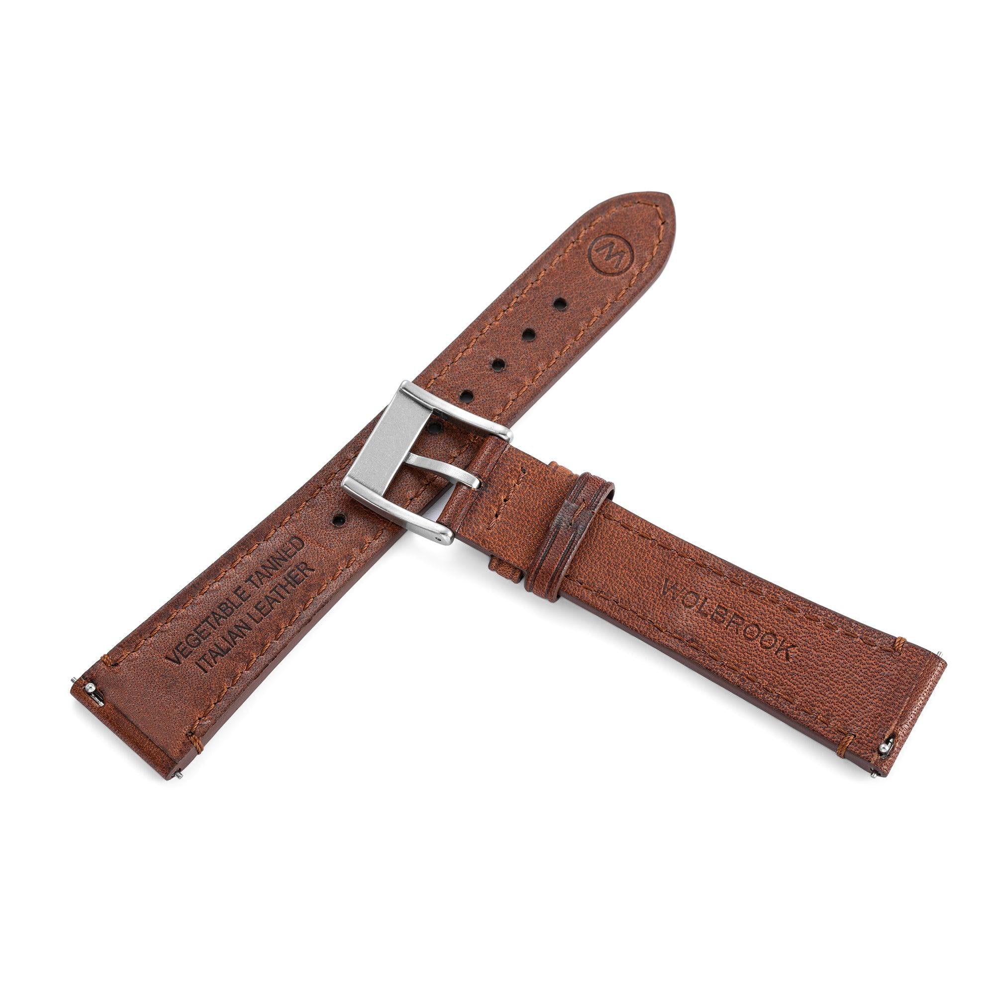 Two-Piece Brown Leather Strap & Steel Buckle