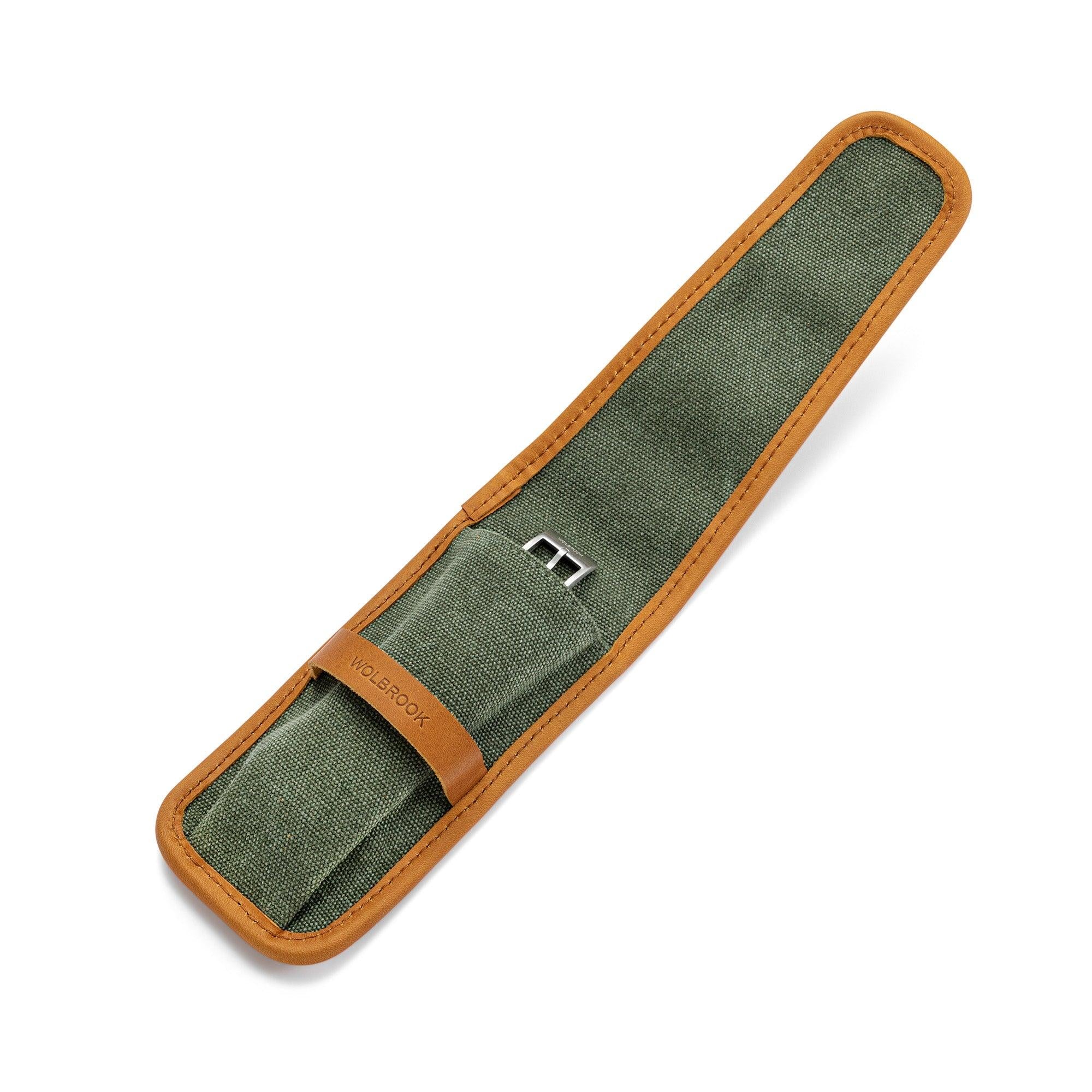 Green Canvas & Brown Leather Single Watch Pouch