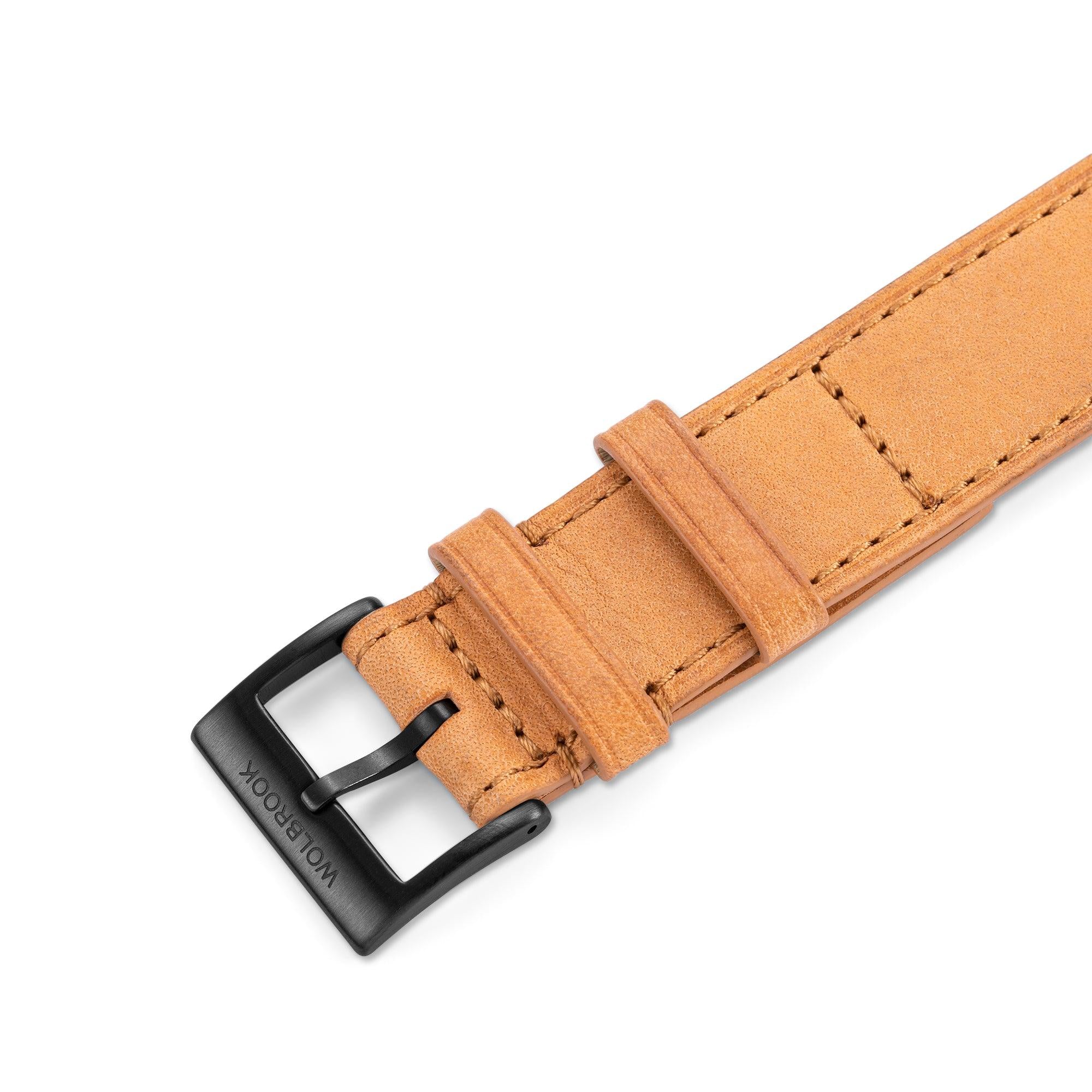 One-Piece Camel Leather Band  & Black PVD Buckle