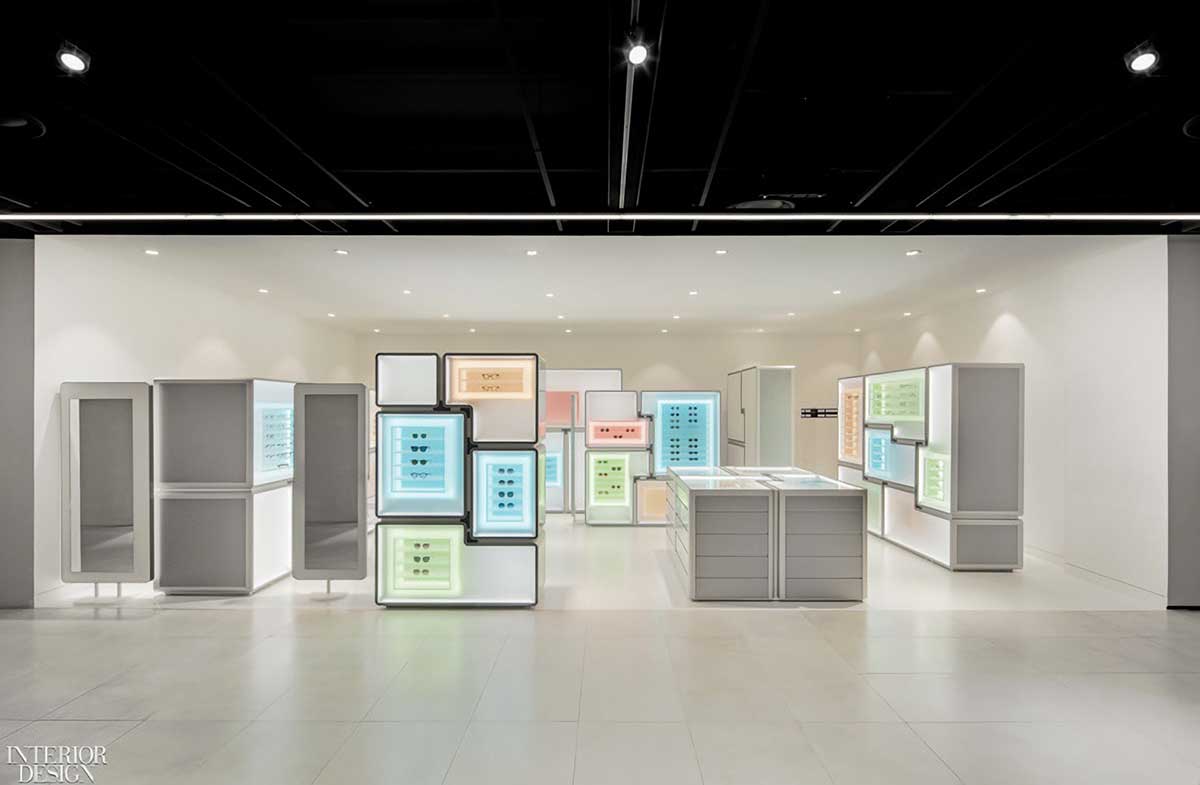 Modular display cases define the layout of Papyrus's newest store outside of Seoul, South Korea