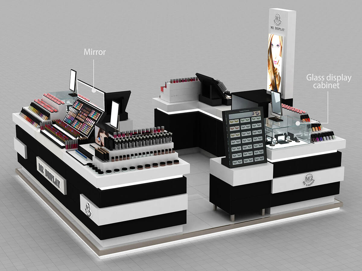 Internal structure of cosmetics kiosk cash register area