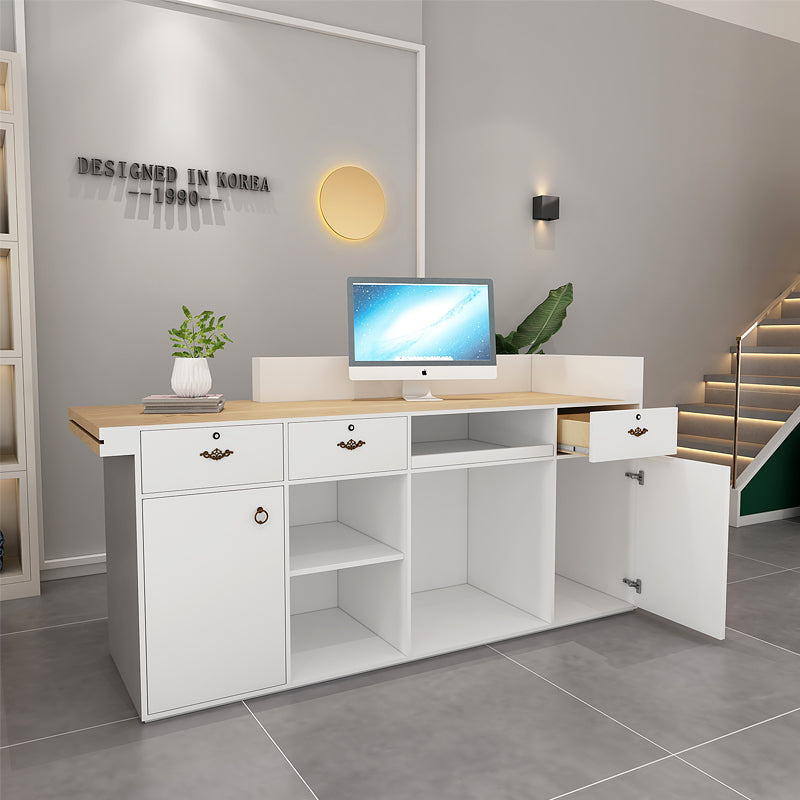 Simple White Wooden Reception Desk for Retail Store Manicure Spa Clothing Store Cash Counter