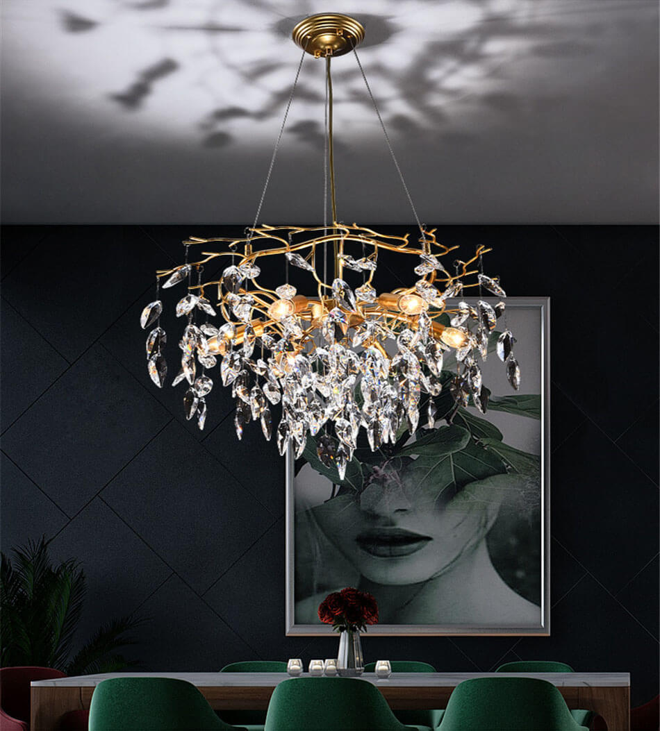 French style light luxury creative crystal chandelier for living room 6 Head Scene application diagram