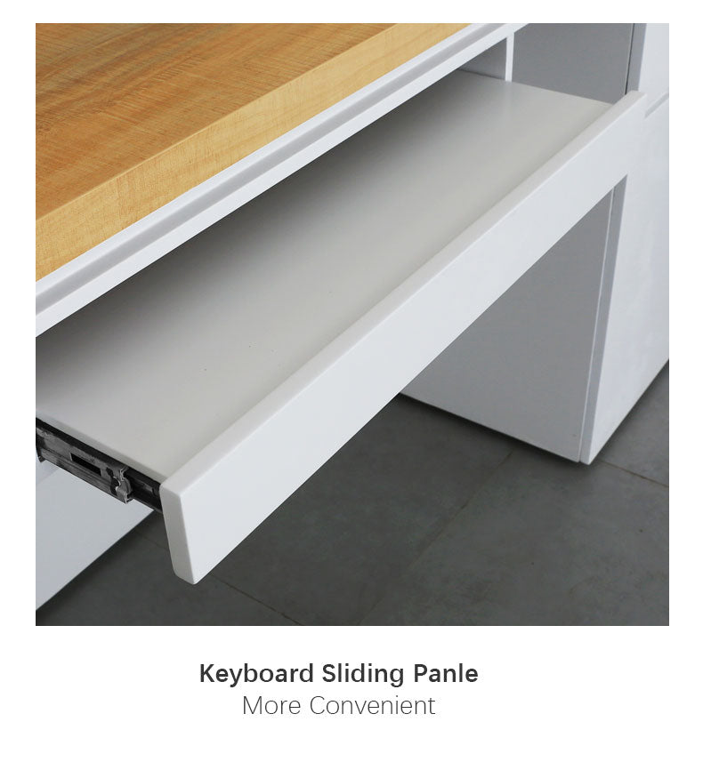 L shaped Modern White Paint Boutique Reception Desk with Wood Counter Top