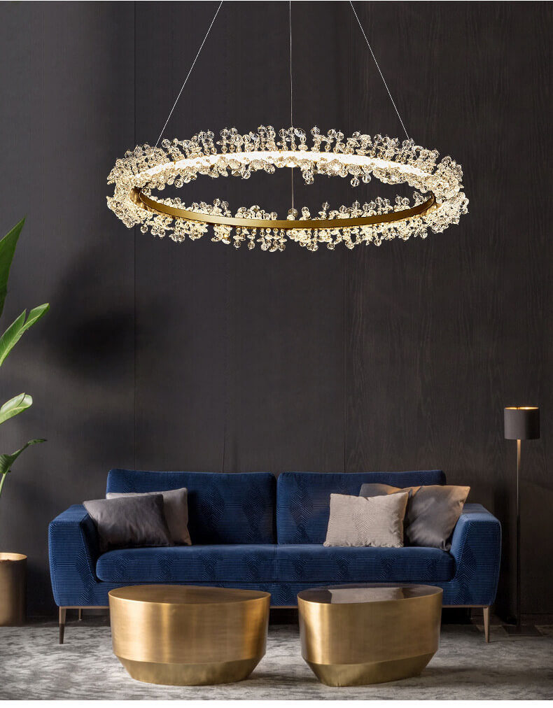 Light luxury living room creative ring crystal chandelier-Scene application diagram