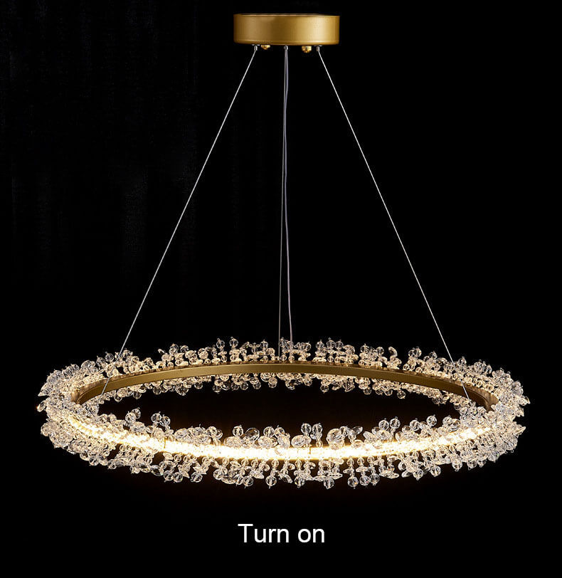 Light luxury living room creative ring crystal chandelier-turn on