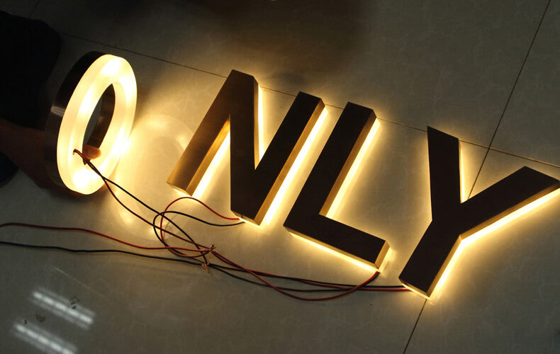Acrylic Reverse Signage Reverse Lit Shopfront Signage Stainless Steel & Acrylic 10cm H x 10 se ...