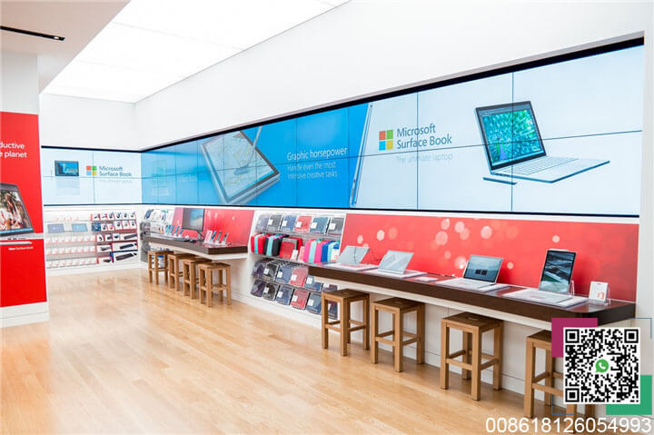 Microsoft computer shop side cabinet experience table with chairs