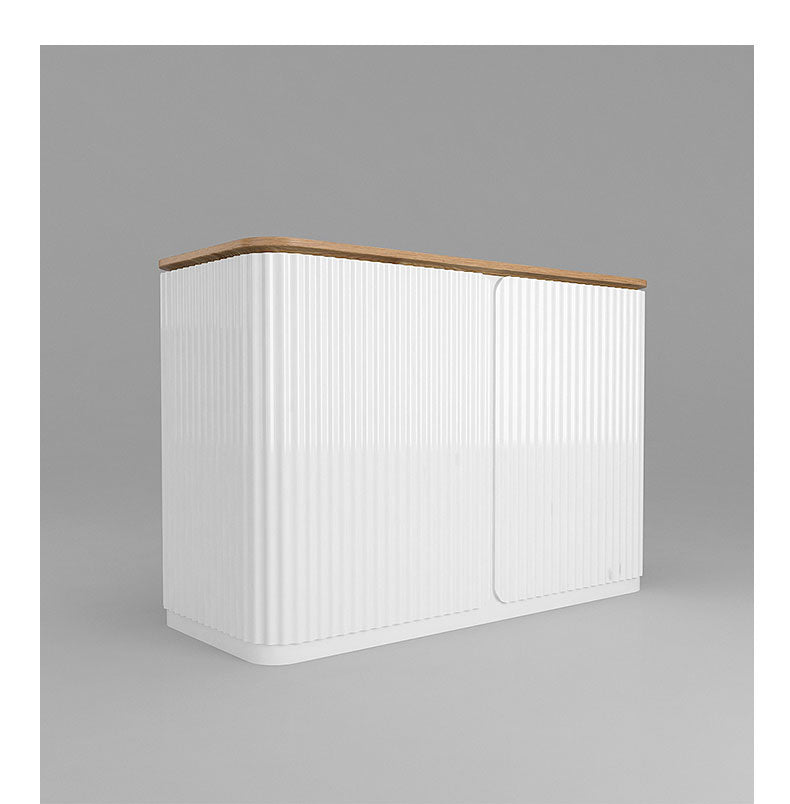 Minimalist Lite Luxury White Reception Counter front view