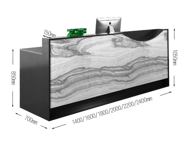 Modern Black Reception Desk Marble Laminated Front Desk Ecofriend Pan
