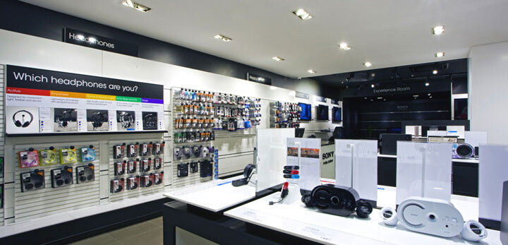 Wall trough cabinet in a Sony store