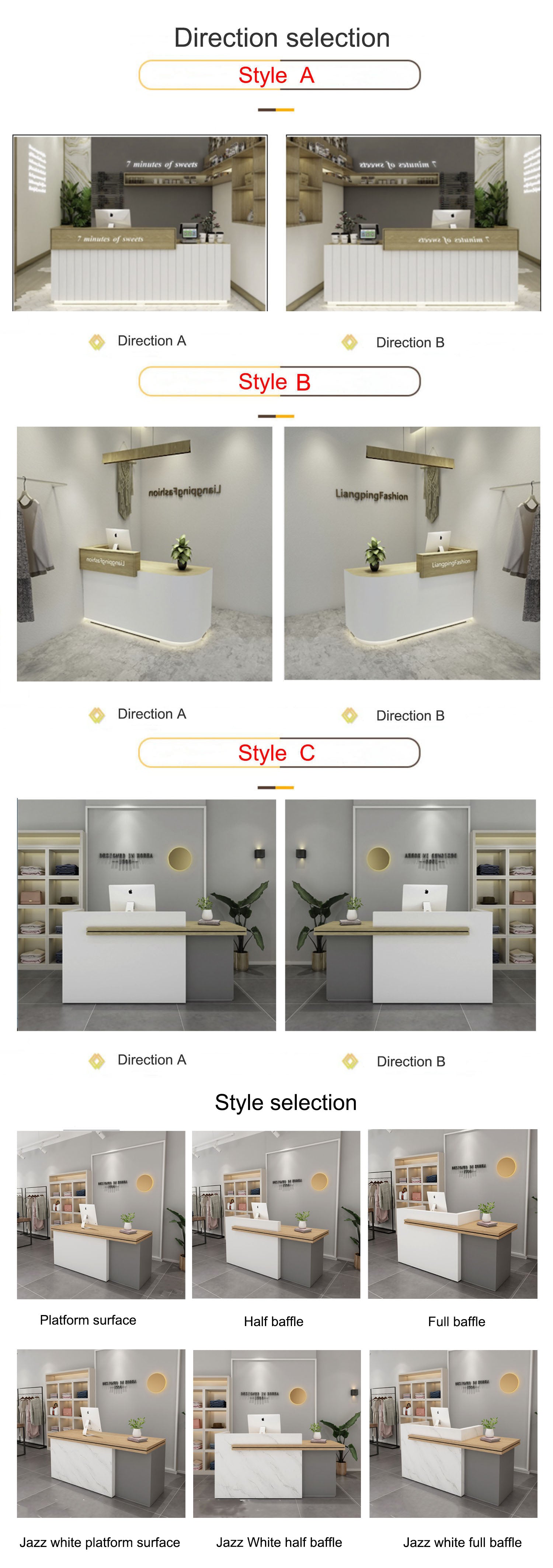 Simple White Wooden Reception Desk for Retail Store Manicure Spa Clothing Store Cash Counter