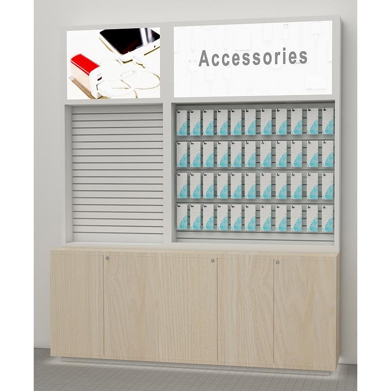 Customized Mobile Phone Store Modern Design Wood Cabinets with Glass Shelves