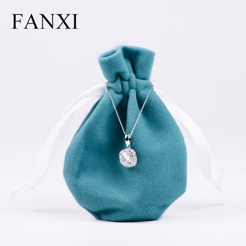 FANXI  12PCS/LOT Soft Small Velvet Jewelry Bag with Silk Ribbon Ring Necklace Earring Bracelet Packaging Gift Pouch Shop Favors