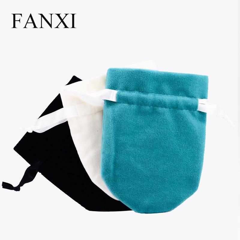 FANXI  12PCS/LOT Soft Small Velvet Jewelry Bag with Silk Ribbon Ring Necklace Earring Bracelet Packaging Gift Pouch Shop Favors