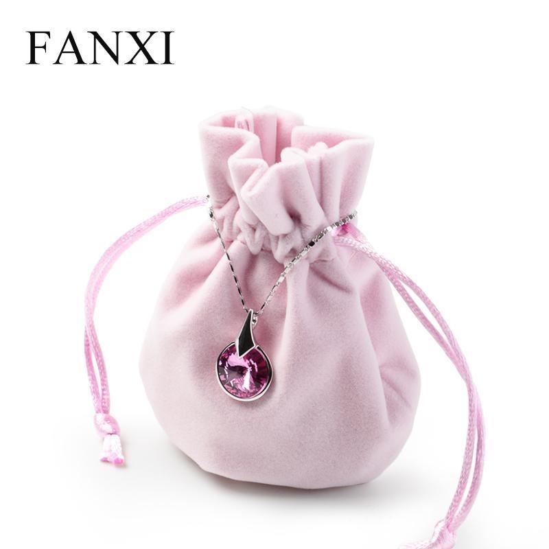 FANXI  12PCS/LOT Soft Small Velvet Jewelry Bag with Silk Ribbon Ring Necklace Earring Bracelet Packaging Gift Pouch Shop Favors