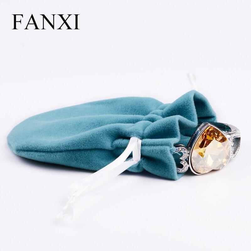 FANXI  12PCS/LOT Soft Small Velvet Jewelry Bag with Silk Ribbon Ring Necklace Earring Bracelet Packaging Gift Pouch Shop Favors