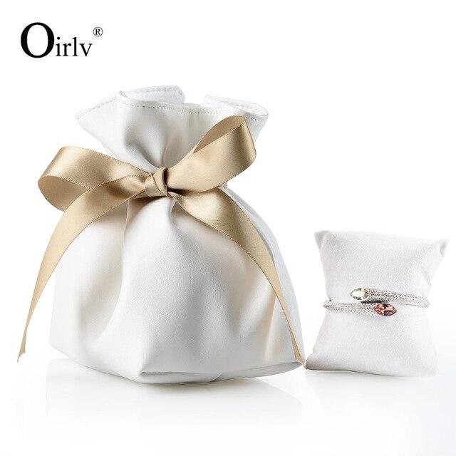 FANXI  White PU Leather Jewelry Bag Gift Pouch with Pillow for Bracelet/Hand Chain /Watch Display with Great Bowknot