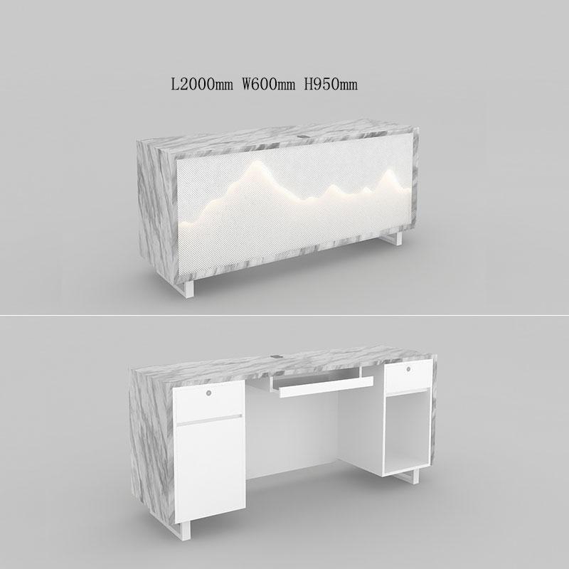 LED illuminated Modern White Marble Reception Desk for Nail Salon in Black White Marble Laminated Cash Counter