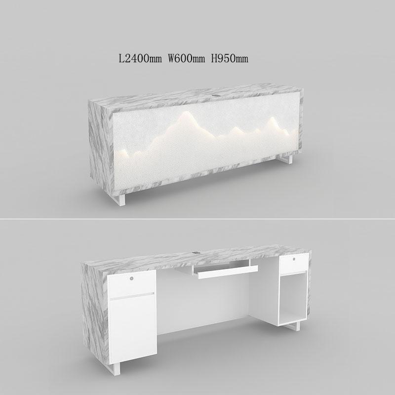 LED illuminated Modern White Marble Reception Desk for Nail Salon in Black White Marble Laminated Cash Counter