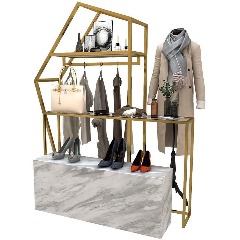 Marble Laminated Window Display Design Idea with Gold Linear for Clothing Store Display