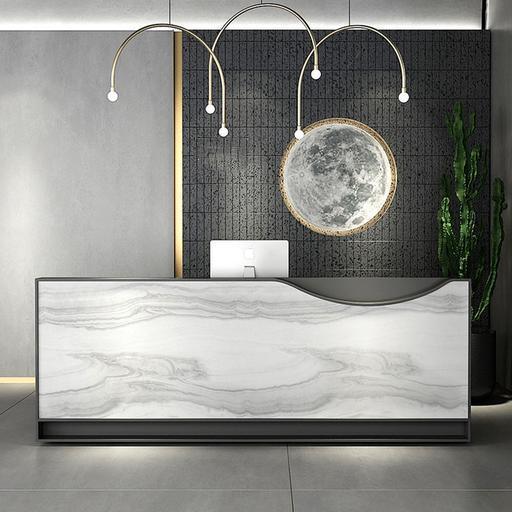 Modern Black Reception Desk  Marble Laminated Front Desk Eco-friend Panel Made