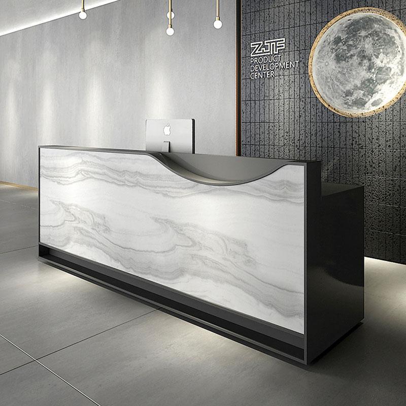 Modern Black Reception Desk  Marble Laminated Front Desk Eco-friend Panel Made