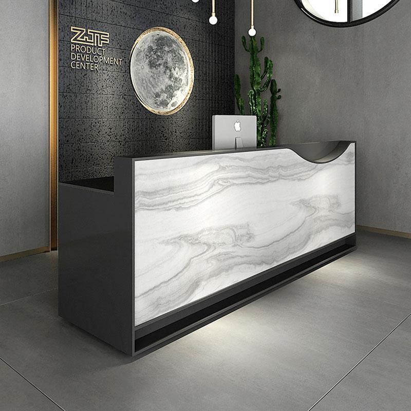 Modern Black Reception Desk  Marble Laminated Front Desk Eco-friend Panel Made