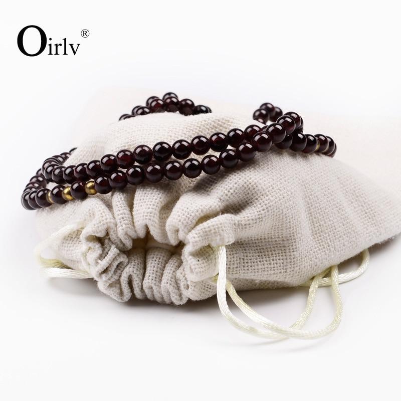 Oirlv 10Pieces/Lot Linen Jewelry Bag with Telescopic Rope Bracelet Necklace Storage Pouch