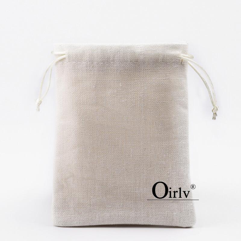 Oirlv 10Pieces/Lot Linen Jewelry Bag with Telescopic Rope Bracelet Necklace Storage Pouch