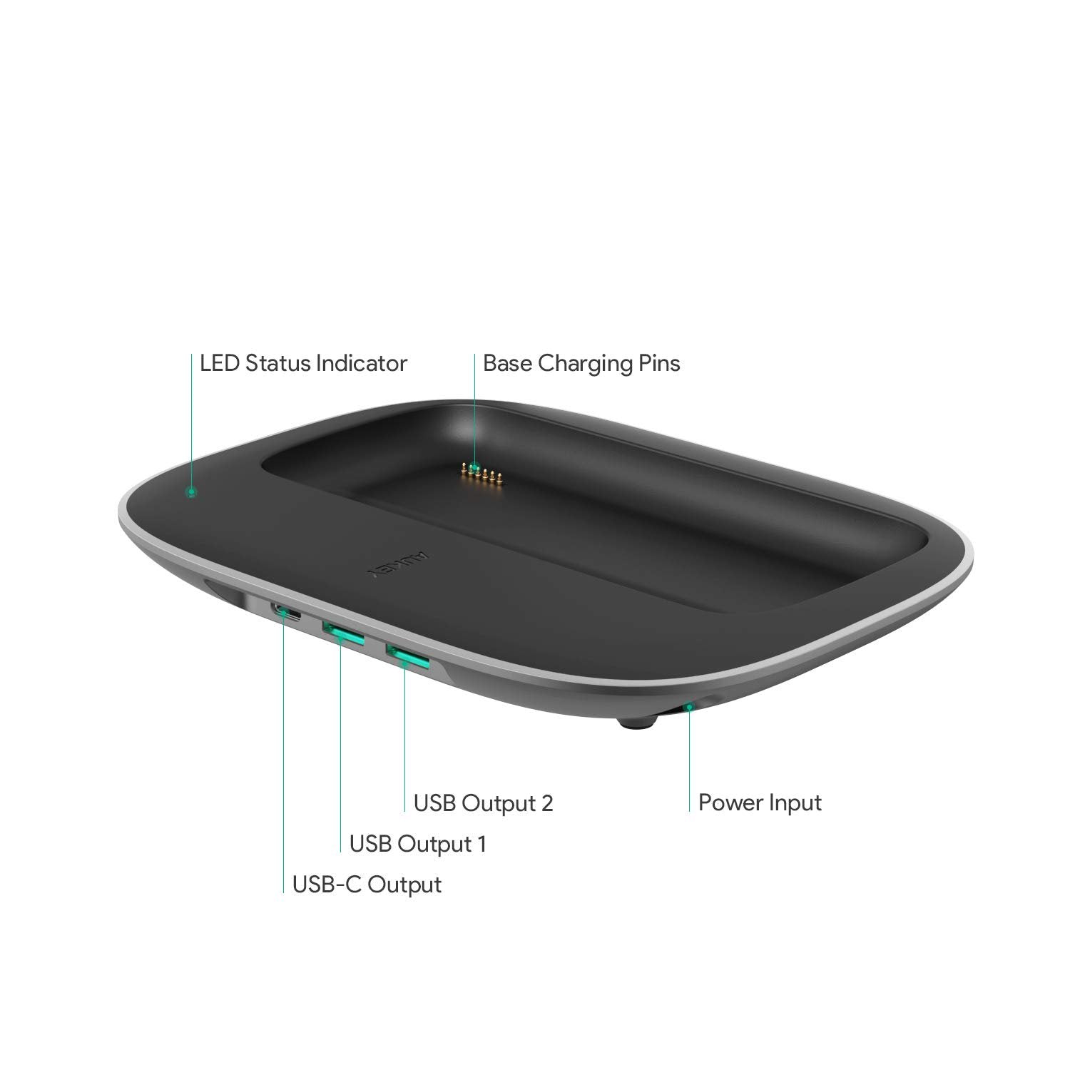 10,000mAh Power Bank with Built-In Wireless Charging Pad + Power Delivery Charging Base