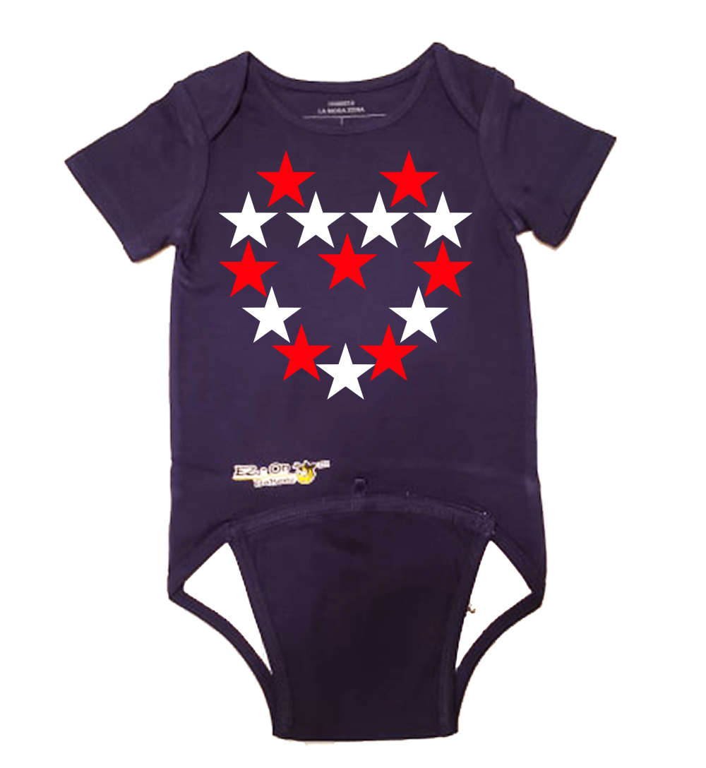 EZ-On BaBeez? - Americana Collection - Red and White Star Heart - Baby Bodysuit, Short Sleeve