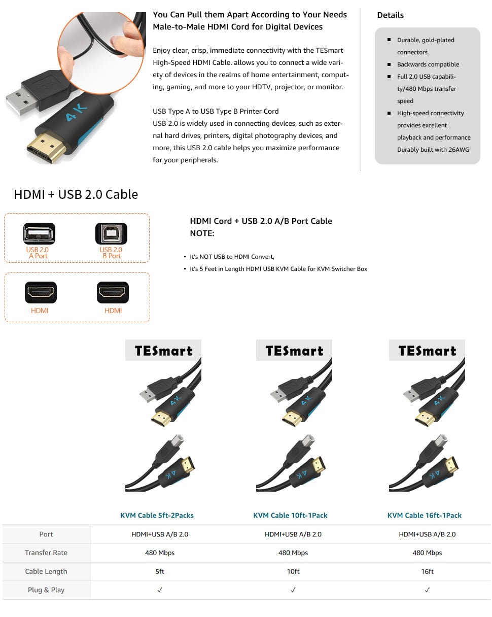 HDMI+ USB 2.0 Cable