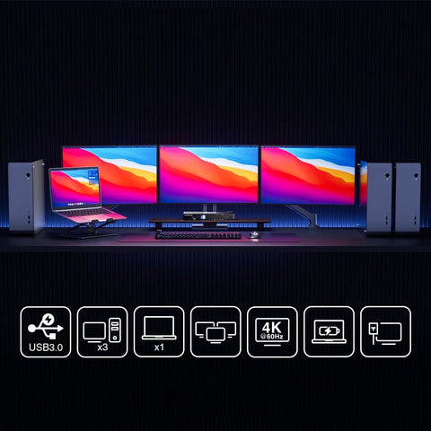 TESmart HDC403-P23-USBK Triple Monitor KVM Switch Triple Monitor MST KVM Docking Station Kit - 4K60Hz, EDID for 1 Laptop & 3 PCs 10652805090471 Triple Monitor MST KVM Dock - 4K60Hz, EDID for 1 Laptop & 3 PCs US Plug