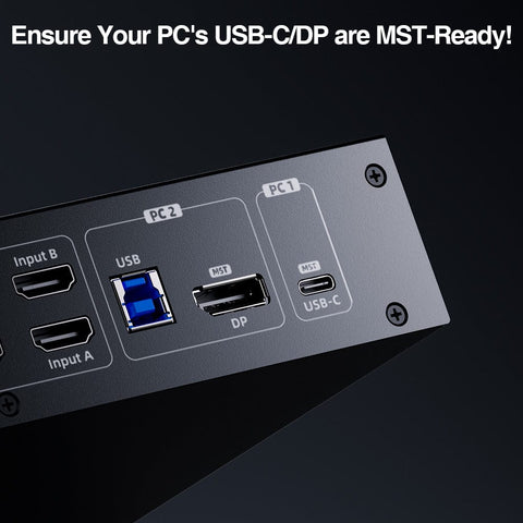 TESmart HDC403-P23-USBK Triple Monitor KVM Switch Triple Monitor MST KVM Docking Station Kit - 4K60Hz, EDID for 1 Laptop & 3 PCs 10652805090471 Triple Monitor MST KVM Dock - 4K60Hz, EDID for 1 Laptop & 3 PCs US Plug