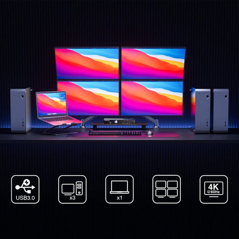 TESmart HDK404-P23-USBK Quad Monitor KVM Switch Quad Monitor MST KVM Docking Station Kit - 4K60Hz, EDID for 4 PCs 10652805090488 Quad Monitor MST KVM Dock - 4K60Hz, EDID for 4 PCs US Plug