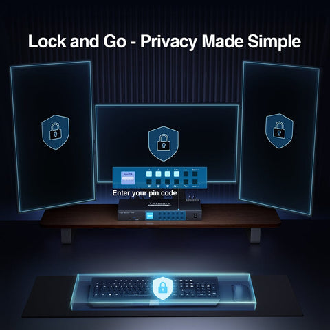 TESmart Triple Monitor KVM Switch 4 Port Triple Monitor KVM Switch HDMI 4K60Hz with USB 3.0 Hub, Headset, Audio&Microphone Triple Monitor KVM Switch 4 port HDMI 4K with USB hub-TESmart