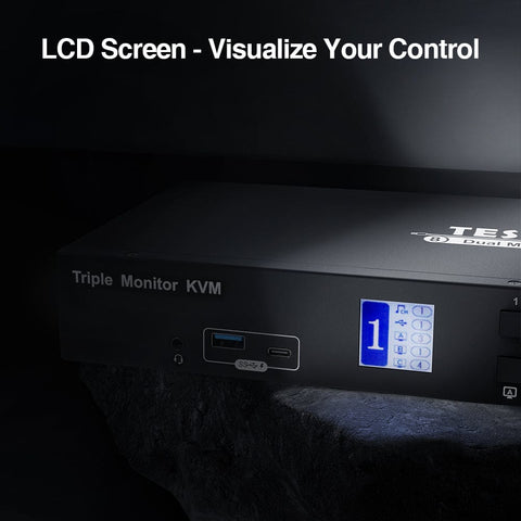 TESmart Triple Monitor KVM Switch 4 Port Triple Monitor KVM Switch HDMI 4K60Hz with USB 3.0 Hub, Headset, Audio&Microphone Triple Monitor KVM Switch 4 port HDMI 4K with USB hub-TESmart