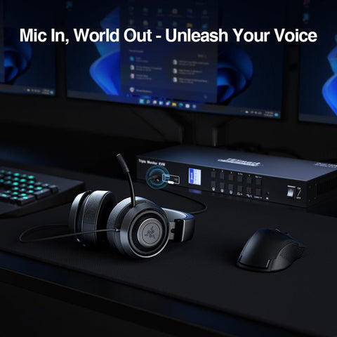 TESmart Triple Monitor KVM Switch 4 Port Triple Monitor KVM Switch HDMI 4K60Hz with USB 3.0 Hub, Headset, Audio&Microphone Triple Monitor KVM Switch 4 port HDMI 4K with USB hub-TESmart