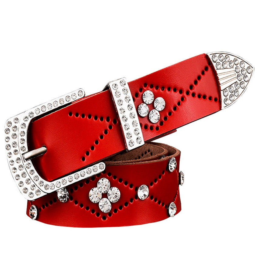 Fashion Belts For Women Genuine Leather Belts Rhinestone Waist Belts