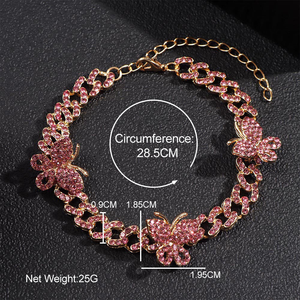 Rhinestone Cuban Link Butterfly Anklet Bracelet for Women Anklets