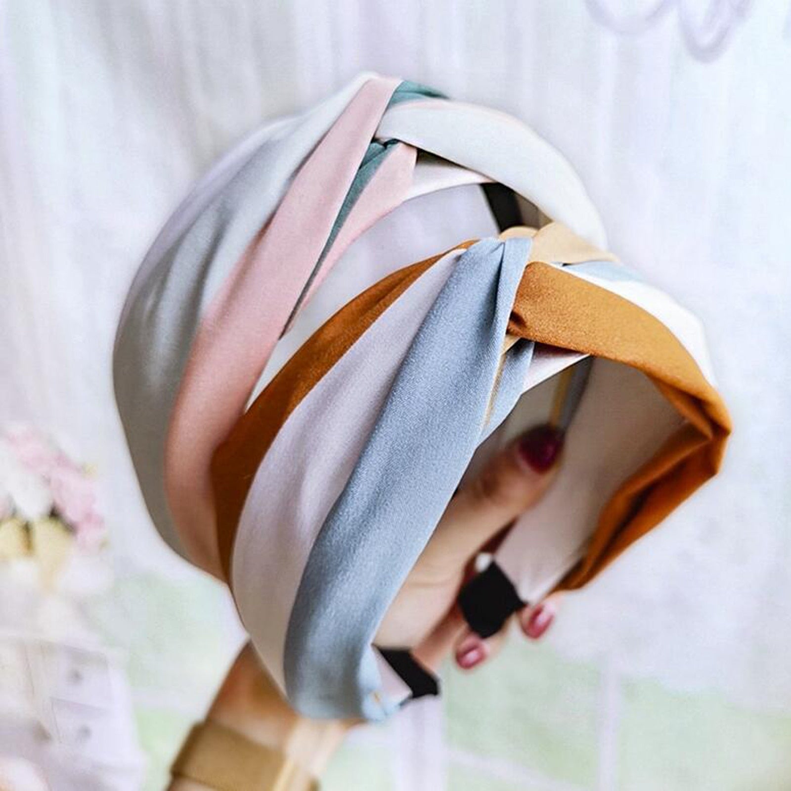 Women Hairband Wide Side Headband Cross Knot Classic Striped Headwear