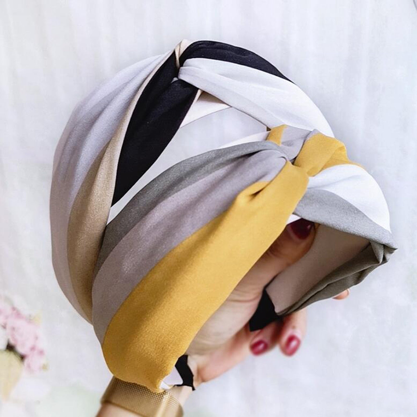 Women Hairband Wide Side Headband Cross Knot Classic Striped Headwear