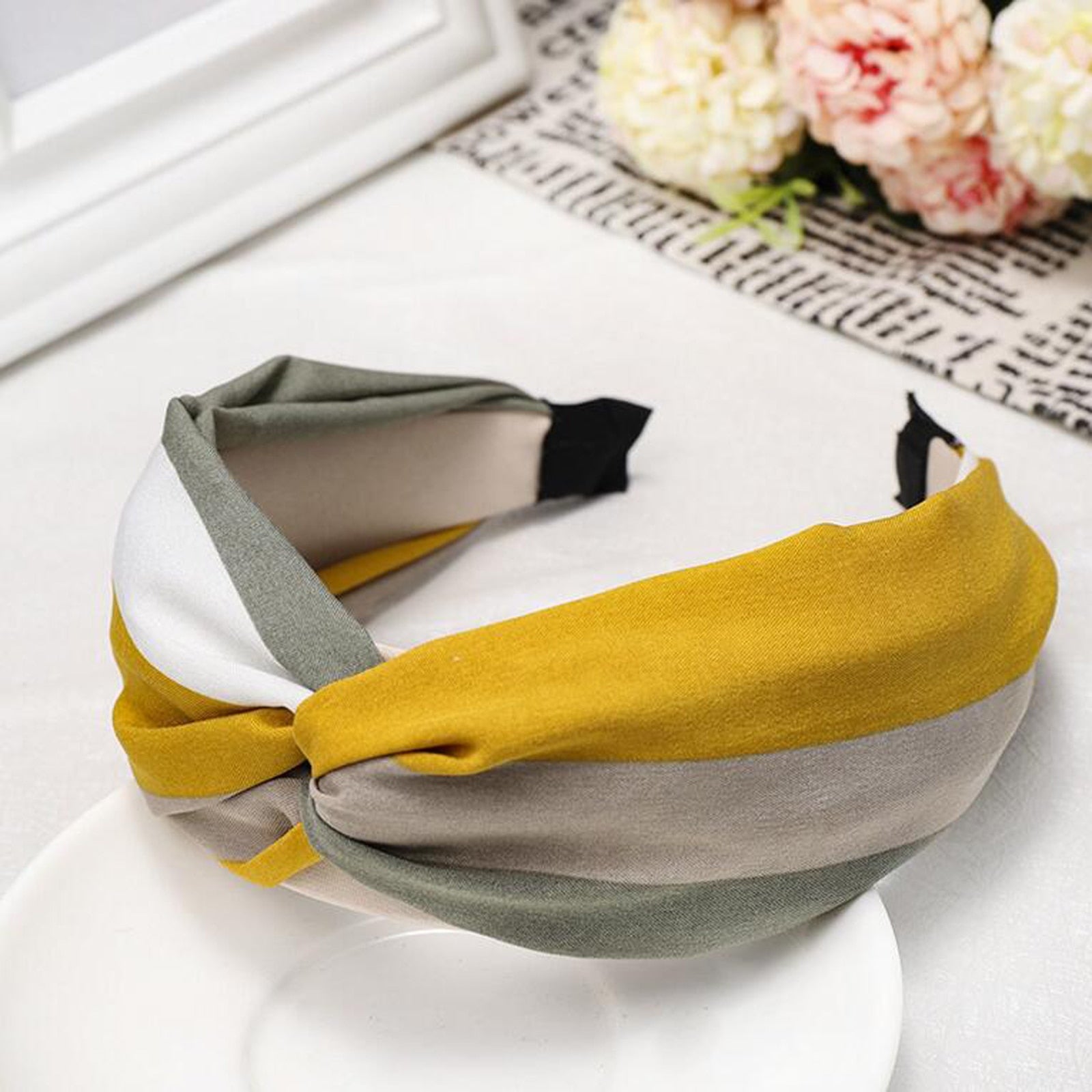 Women Hairband Wide Side Headband Cross Knot Classic Striped Headwear