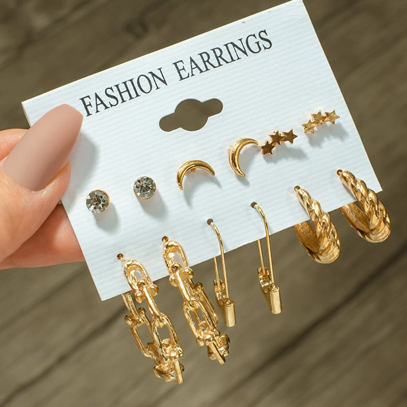 Woman Earrings Set Gold Color Metal Earrings For Women Hoop Earrings