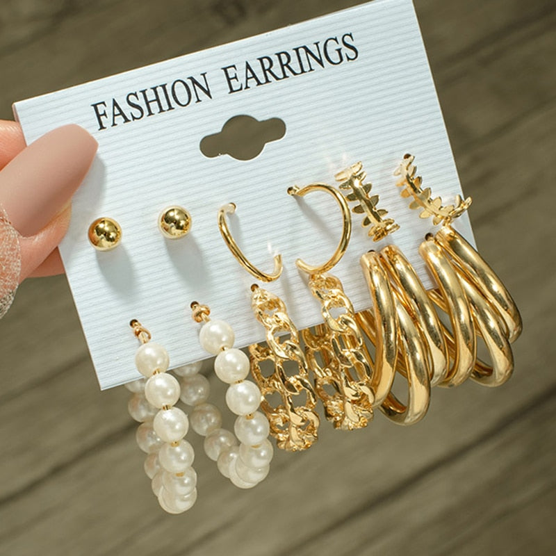 Woman Earrings Set Gold Color Metal Earrings For Women Hoop Earrings