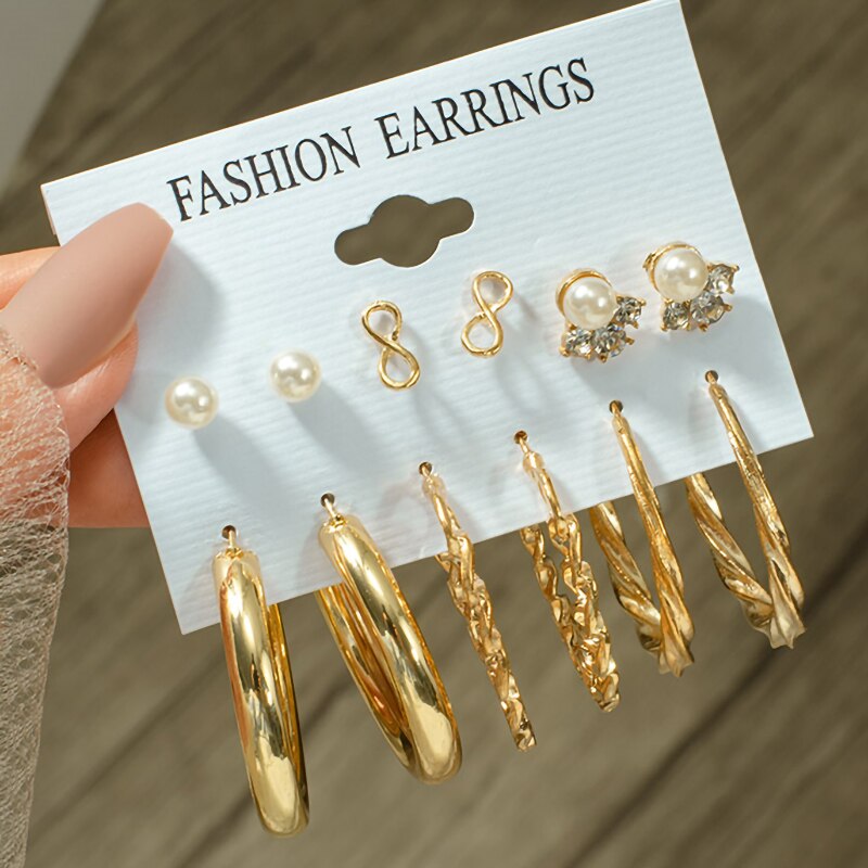 Woman Earrings Set Gold Color Metal Earrings For Women Hoop Earrings