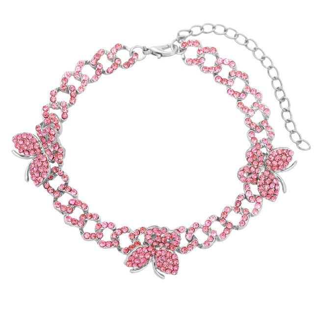 Rhinestone Cuban Link Butterfly Anklet Bracelet for Women Anklets