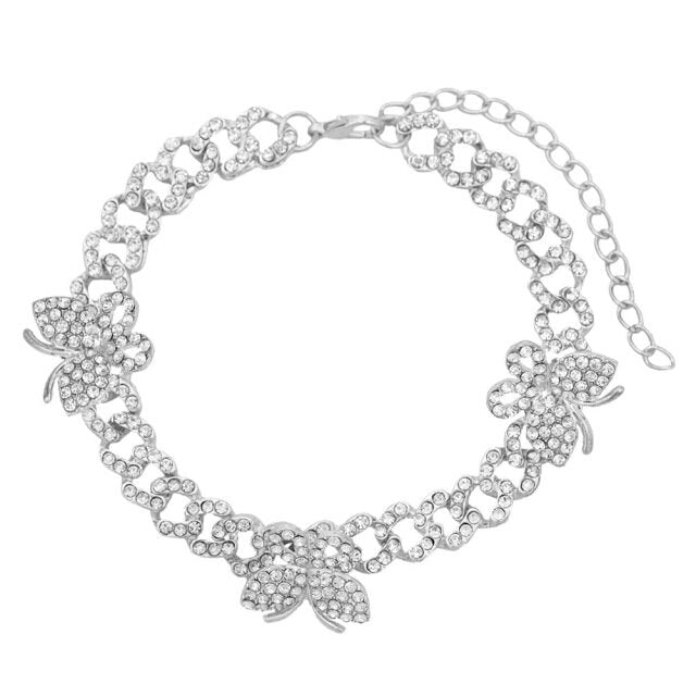 Rhinestone Cuban Link Butterfly Anklet Bracelet for Women Anklets